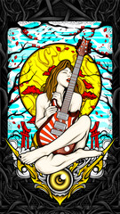 sexy guitarist illustration for t shirt design
