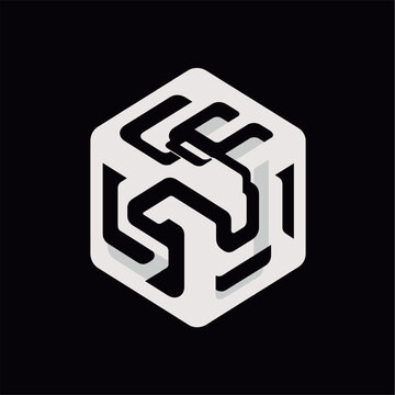 recommend clip art: A simple line art in an isometric cube shape with a black background,
