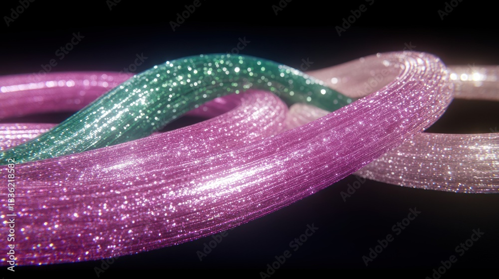 Poster Three colorful sparkly strands intertwined and elegantly arranged against dark background