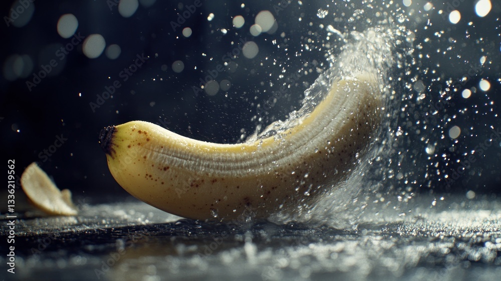 Poster A Banana Being Splashed With Water Creating A Dynamic Effect