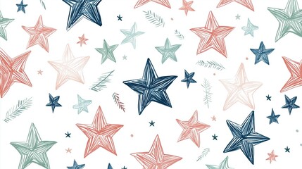 Obraz premium Seamless pattern of multiple stars in different colors and sizes. the stars are arranged in a repeating pattern on a white background.