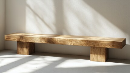 Elegant Wooden Bench with Minimalist Design in Bright Sunlit Room