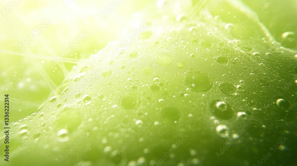 Poster A close up of a green surface with droplets visible