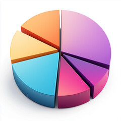 Obraz premium 3D Pie Chart with Modern Color Palette – Isolated on White