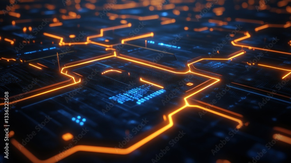 Poster Illuminated circuits represent abstract digital technology and futuristic concepts for design