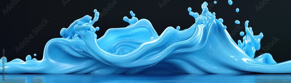 Poster abstract blue liquid sculpture creates a dynamic splashing motion in dark space