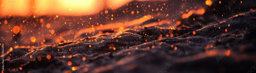 Poster The close up view of orange sparks floating above texture