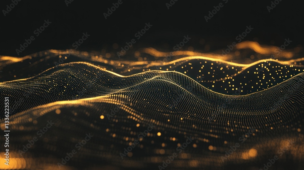 Poster Abstract image of luminous particles forming undulating waves