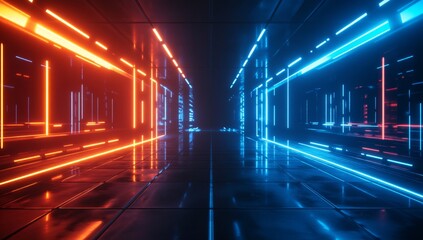 Neon tunnel, futuristic, vibrant colors
