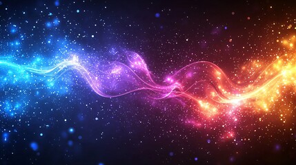 A vibrant abstract design featuring swirling colors and sparkling stars.