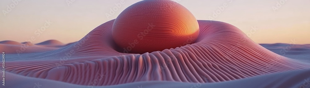 Poster A surreal landscape features a spherical object in a wavy terrain