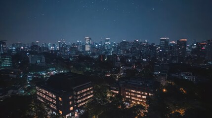 Obraz premium A panoramic view of a city skyline at night