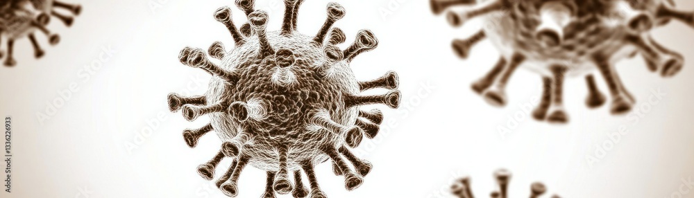 Poster a monochrome artistic depiction of multiple spherical viral particles