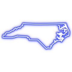 Neon blue outline of North Carolina state map on transparent background