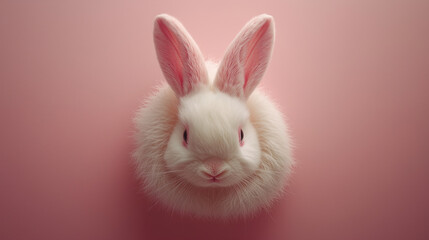 White fluffy bunny against soft pink background