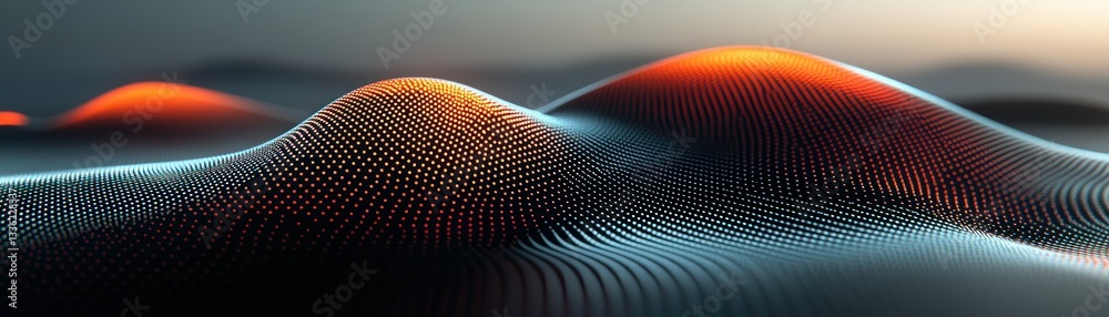 Poster An abstract digital rendering representing data waves and bright illumination