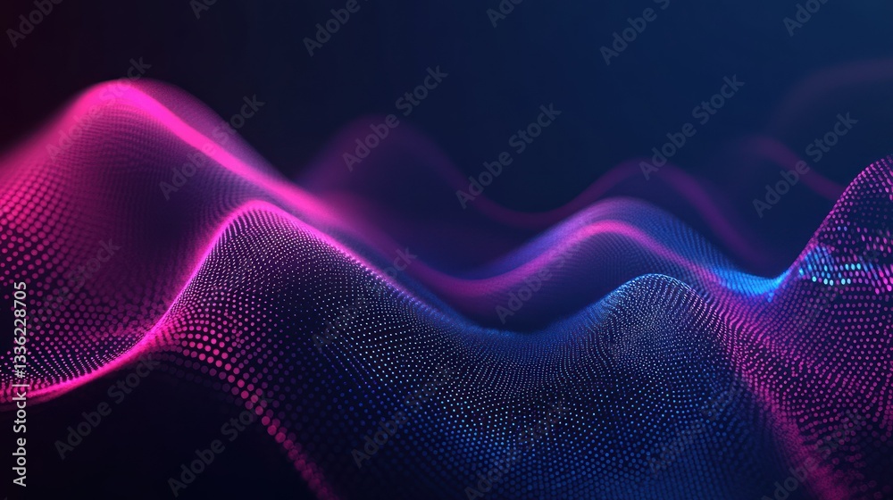 Poster Abstract digital flowing waves of colorful illuminated particles