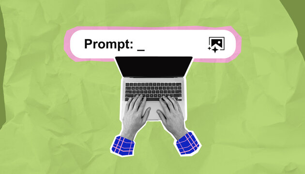 AI prompt generation concept with hands typing on a laptop.