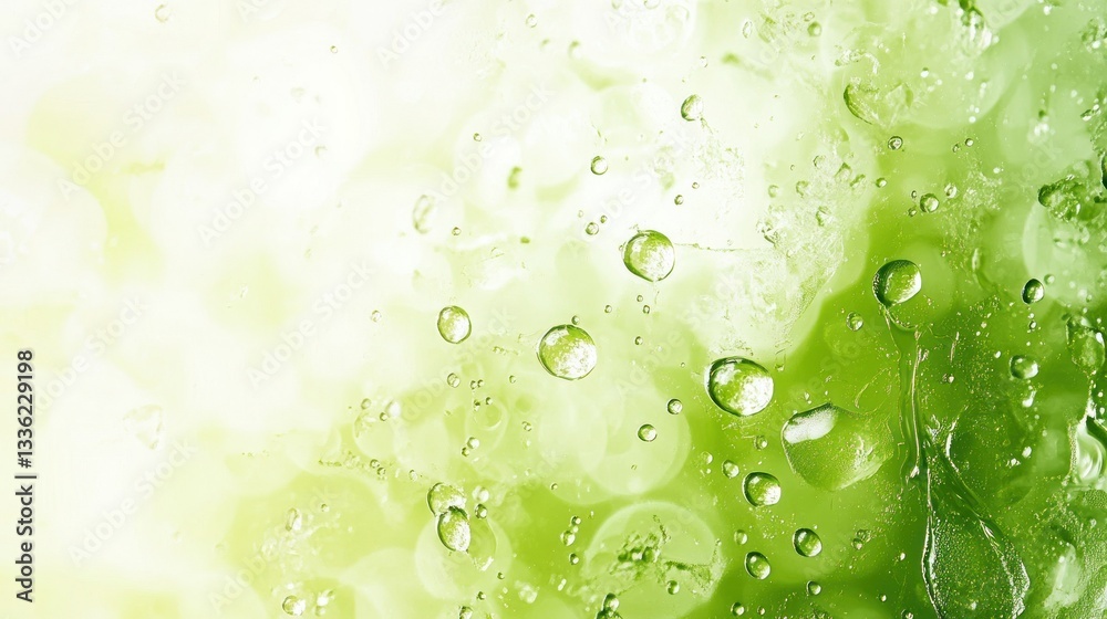 Poster close up image showing water droplets and green abstract background