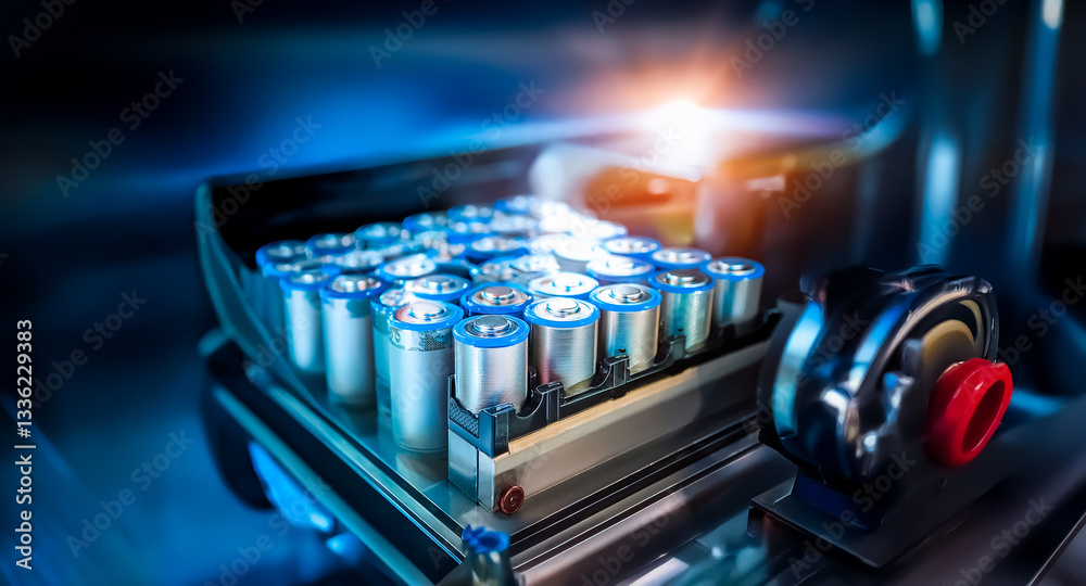 Leinwandbilder close up of batteries neatly arranged in rows within a container, possibly for industrial or technol