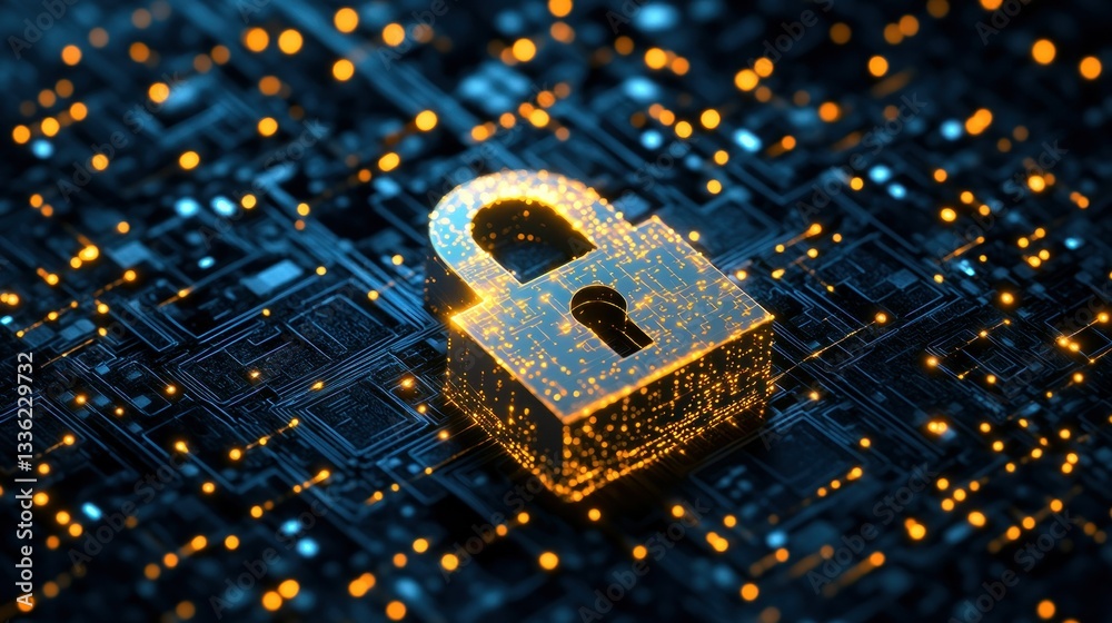 Poster A digital padlock representing information security and data protection