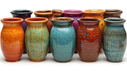 Collection of colorful ceramic vases.