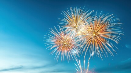 A fireworks display lighting up the night sky above a festival stage, symbolizing celebration and excitement with generous margins for branding messages ,