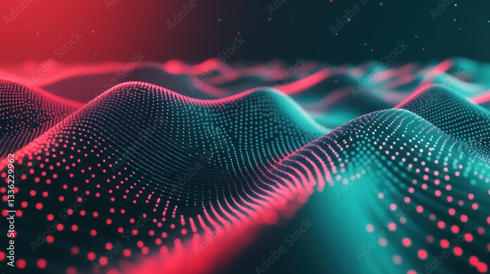 Poster abstract three dimensional graphic with vibrant red and teal colors