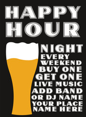 happy hour night flyer poster or social media post design