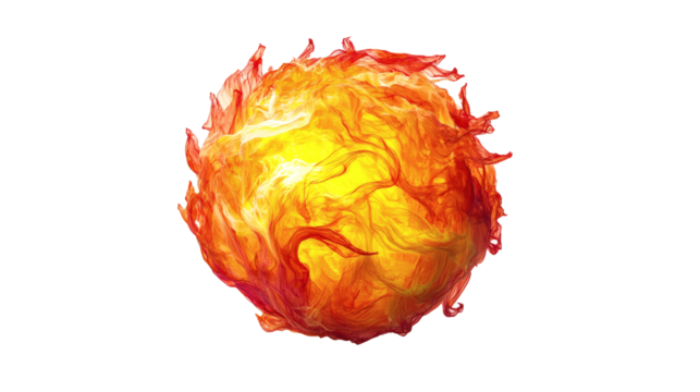 Fame in glass ball on cut out isolated on white background. Fireball Glass globe on fire. Planet Earth Burning. Global Warming and Climate Change Concept. Realistic clipart template pattern