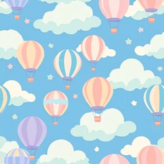 Pastel Hot Air Balloons Soaring Through a Dreamy Sky