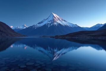Majestic mountain reflection, serene lake landscape, stunning natural beauty, breathtaking vista.