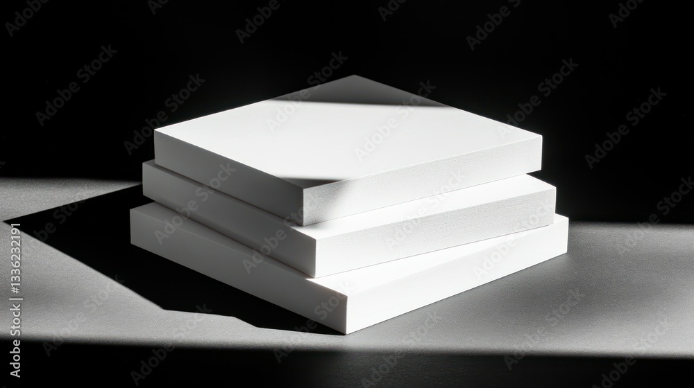 Poster Three white square platforms stacked for product presentation and display