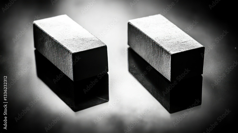 Poster Two Metallic Rectangular Blocks Resting On A Reflective Surface