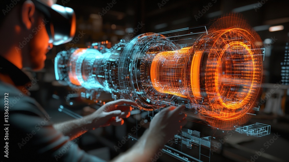 Poster precision engineering meets the future as a male vr user breaks down an engines complex components i