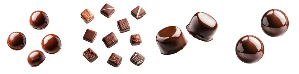 A variety of rich artisanal chocolate confections including truffles pralines and bonbons in different shapes textures and flavors