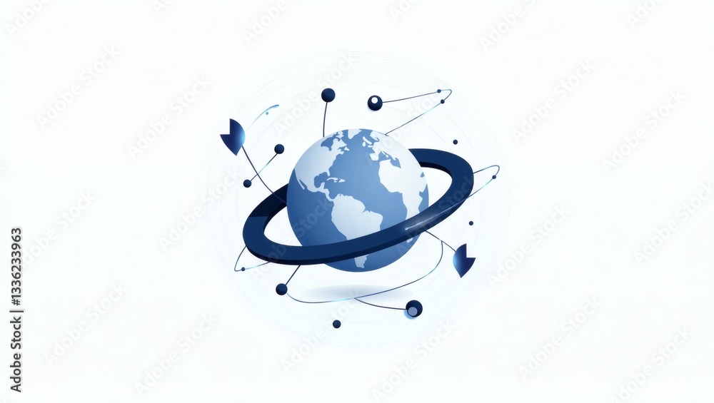 Poster a globe surrounded by a network of lines and nodes, symbolizing global connections and data transfer