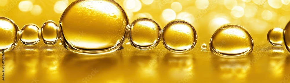 Poster Shiny golden water droplets arranged in a mesmerizing linear pattern