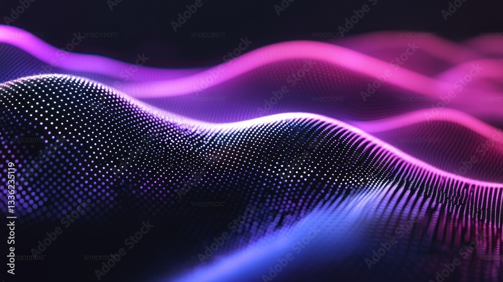 Poster abstract digital art depicting glowing waves of light and dots