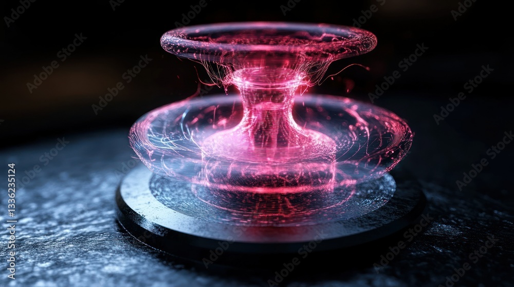 Poster Glowing energy field surrounding a futuristic platform device display
