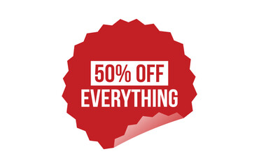 50% Off Everything red ribbon label banner.