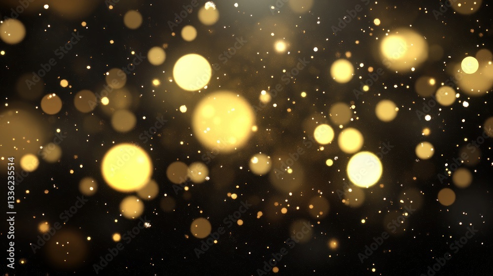 Poster Golden illuminated bokeh effect on a dark gradient background pattern