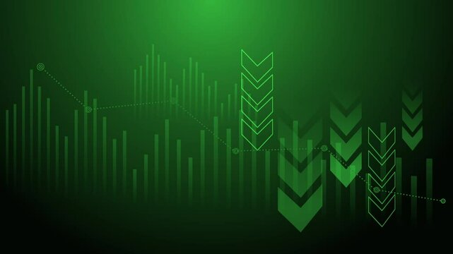 4k of green decreased graph business background with arrow and bars animation portrait