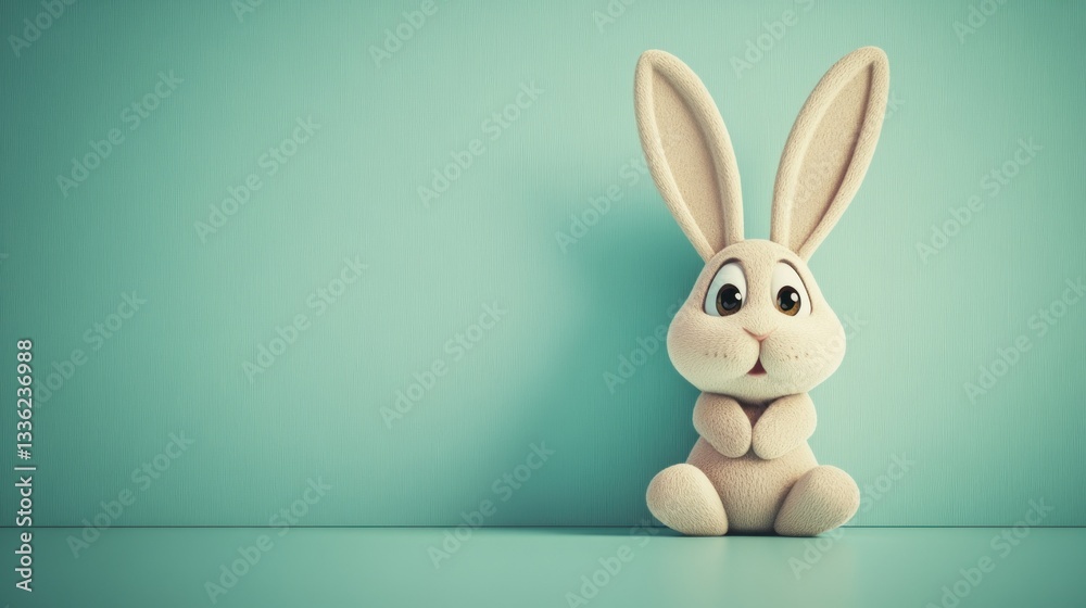 Poster a cute cartoon bunny rabbit character standing in a studio setting