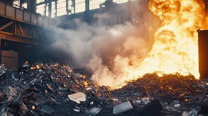 The process of recycling steel, showing how old metal is melted down and repurposed for new construction
