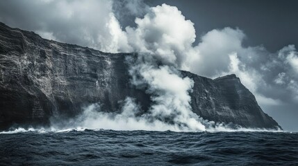 A rugged volcanic island with black sand beaches, towering cliffs, and steaming geothermal vents.