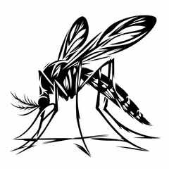 Vector black and white silhouette of a mosquito, made with minimalistic strokes
