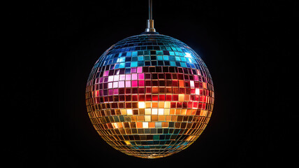 Obraz premium Colorful party lights radiating from a sparkling disco ball in a festive celebration setting