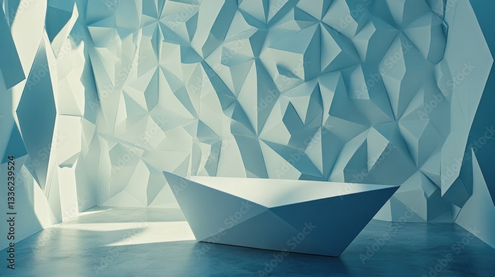 Poster abstract geometric structure with a modern paper boat centerpiece