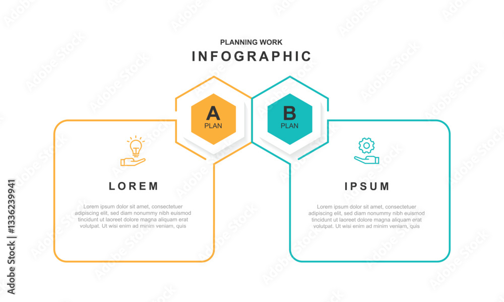 Poster 2 step infographic template. 2 line table with icons suitable for business information and presentation 